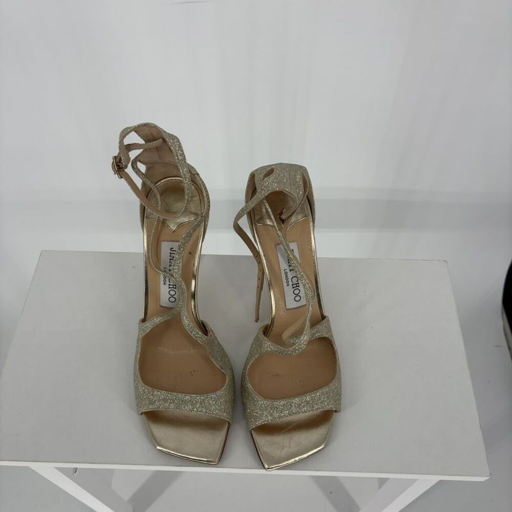 Jimmy Choo Platinum Ice Dusty Glitter Sandals - Picture 1 of 5